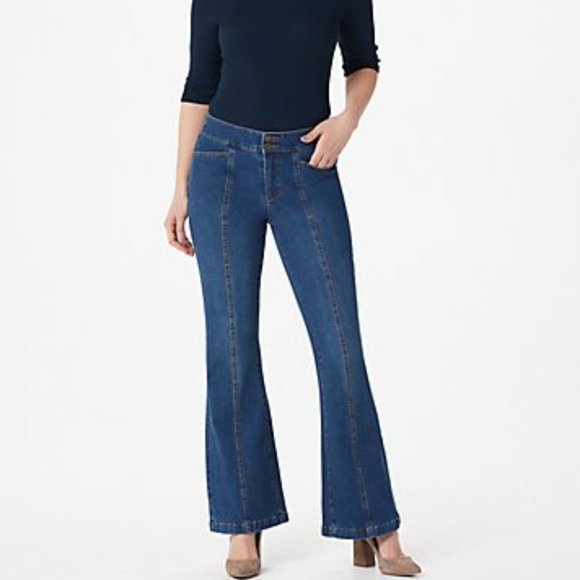 Women's Petite Dual Stretch Back Slit Flared Jeans - Picture 3 of 7